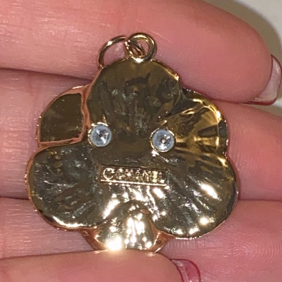 CHANEL Vintage Zipper Pull Button Charm Gold Tone Yellow Camellia Flower 30mm - Picture 5 of 6